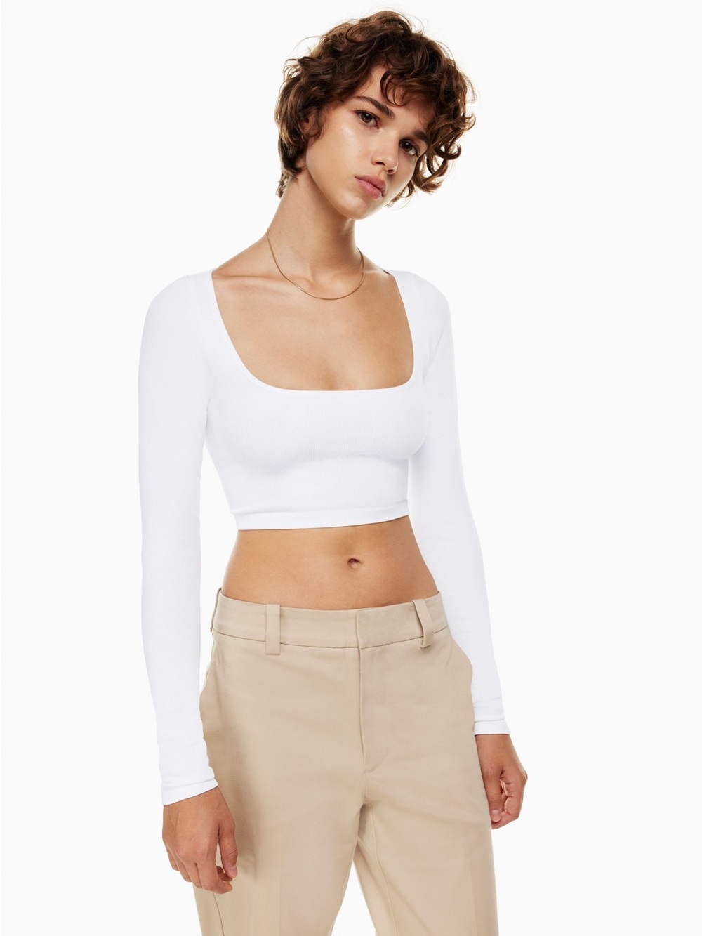 Aritzia Sunday Best White Ribbed Long Sleeve Crop Top Medium